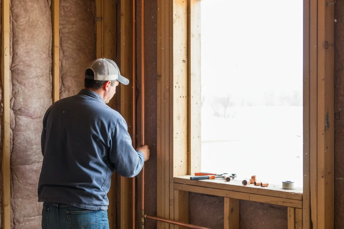Licensed plumber running new copper supply lines in a Valentines home